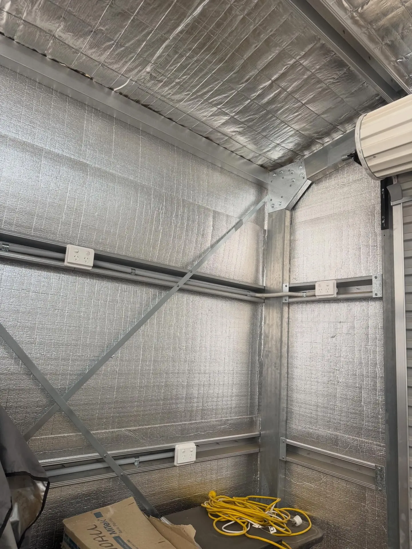 Power points and conduit installed in a new insulated shed by a Wagga Wagga electrician